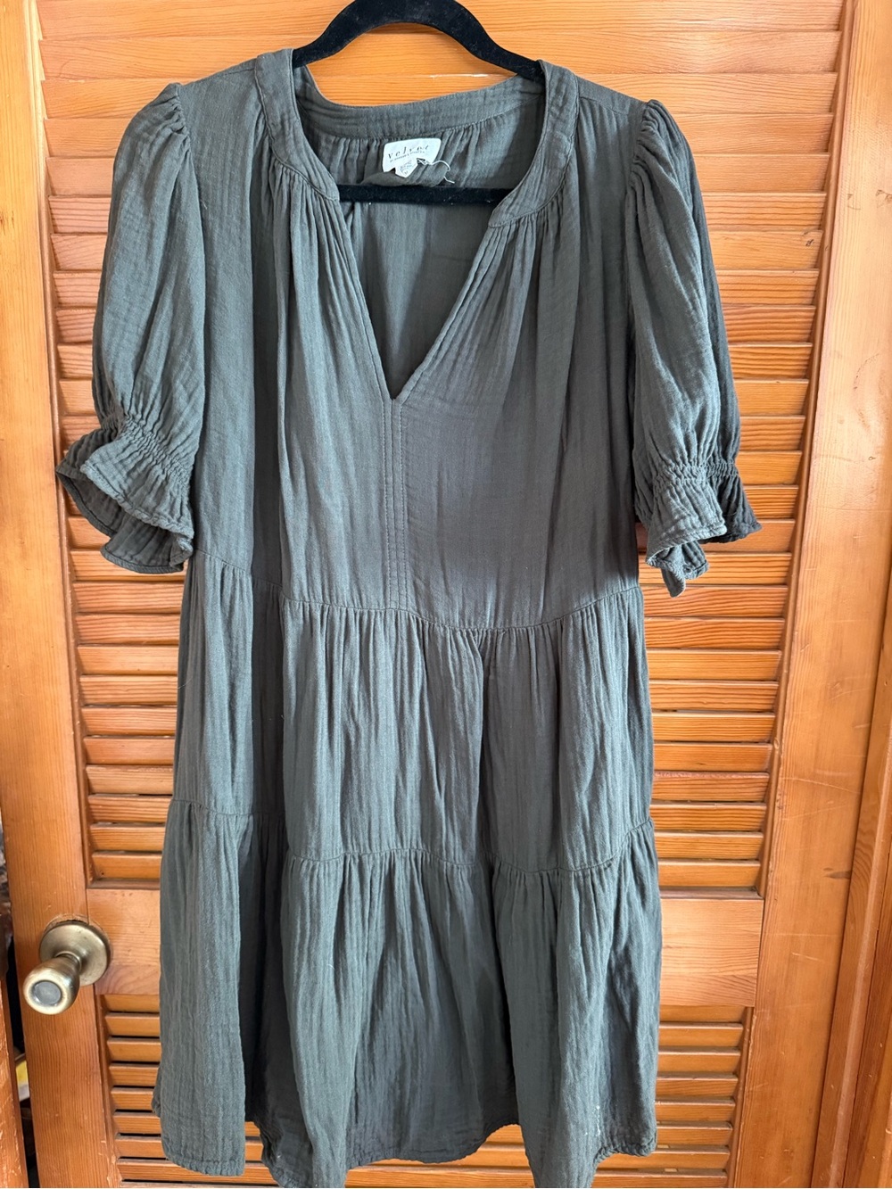 Velvet by Graham & Spencer Olive Green Tiered V‑Neck Midi Dress